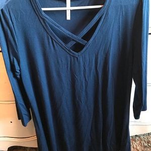 Navy blue 3/4 sleeve shirt, size small, cross cross neckline